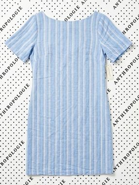NWT - Anthropologie NWT Blue Striped Linen Shift Dress - Statement Bow Open Back